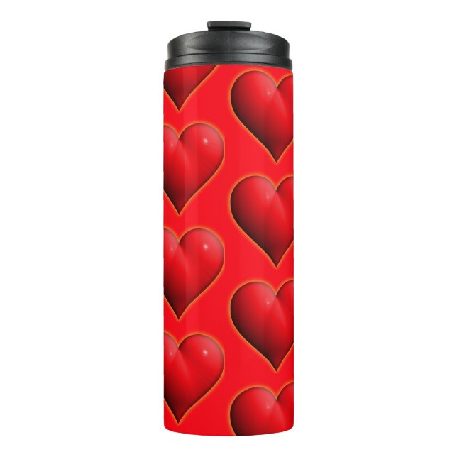 Glowing Red 3-D Heart Thermal Tumbler (Front)