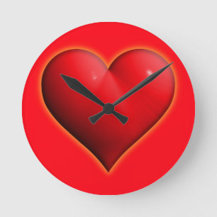 Glowing Red 3-D Heart Valentine's Day Round Clock
