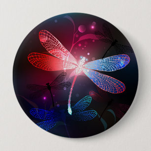 Glowing red dragonfly 10 cm round badge