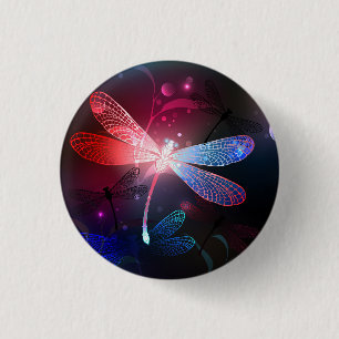 Glowing red dragonfly 3 cm round badge