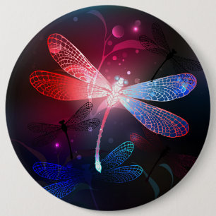 Glowing red dragonfly 6 cm round badge