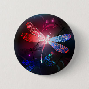 Glowing red dragonfly 6 cm round badge