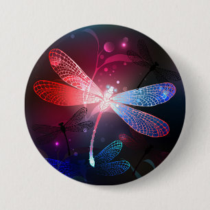 Glowing red dragonfly 7.5 cm round badge