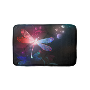 Glowing red dragonfly bath mat