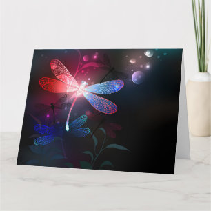Glowing red dragonfly card