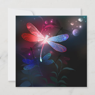 Glowing red dragonfly card