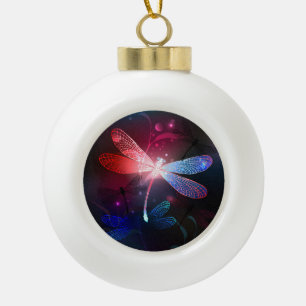 Glowing red dragonfly ceramic ball christmas ornament