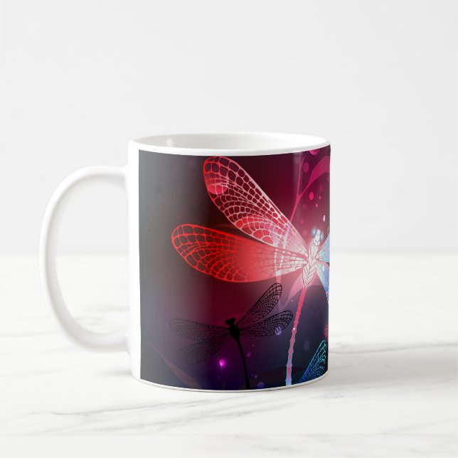 Glowing red dragonfly coffee mug (Left)