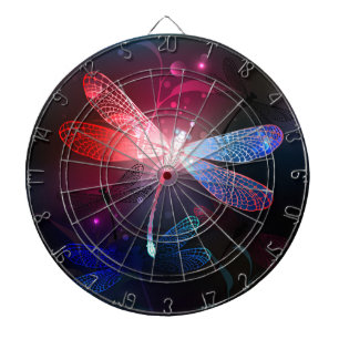 Glowing red dragonfly dartboard