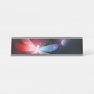 Glowing red dragonfly desk name plate