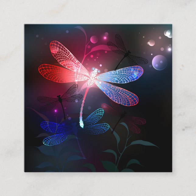 Glowing red dragonfly discount card (Front)