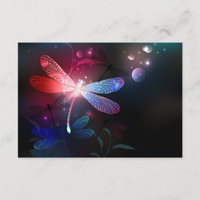 Glowing red dragonfly enclosure card (Front)