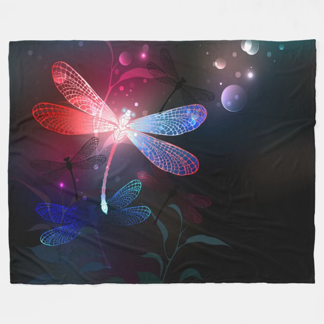 Glowing red dragonfly fleece blanket (Front (Horizontal))