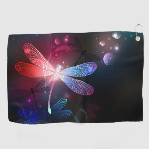 Glowing red dragonfly golf towel