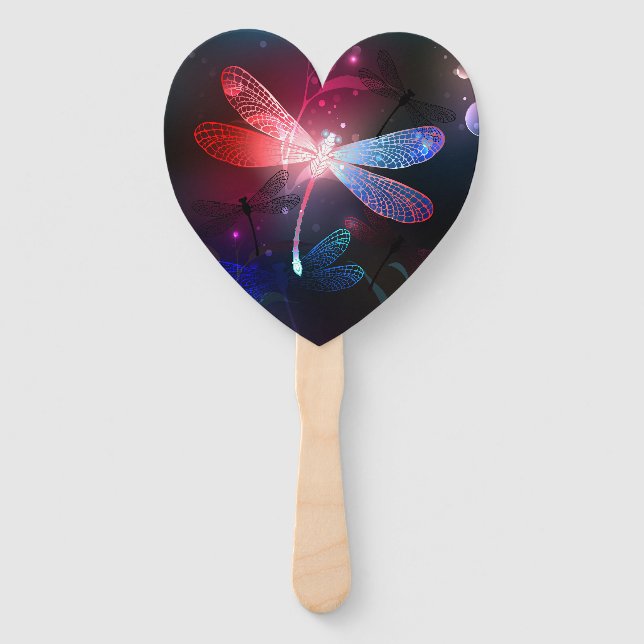 Glowing red dragonfly hand fan (Front)