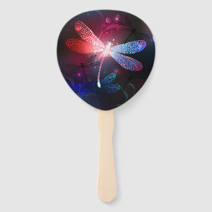 Glowing red dragonfly hand fan