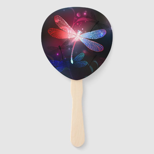 Glowing red dragonfly hand fan (Front)