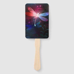 Glowing red dragonfly hand fan