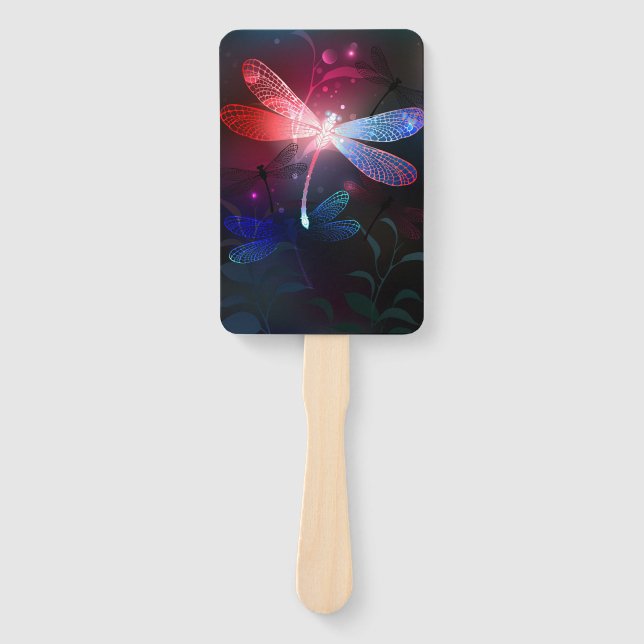 Glowing red dragonfly hand fan (Front)