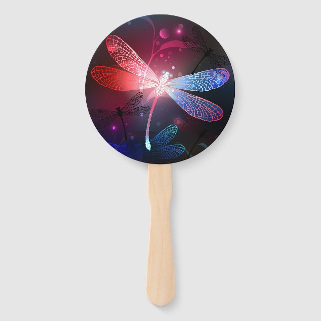 Glowing red dragonfly hand fan (Front)