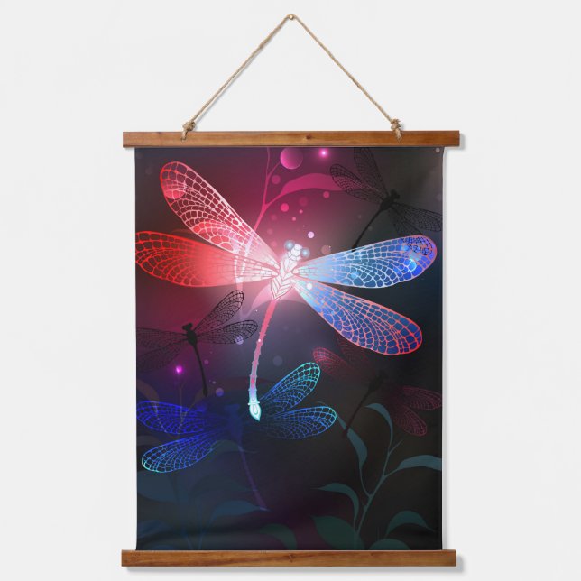 Glowing red dragonfly hanging tapestry (Front)