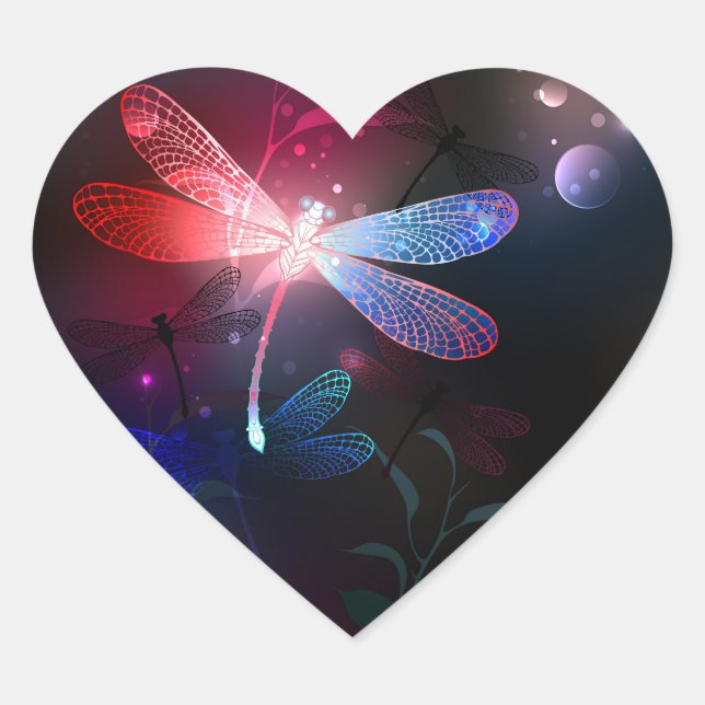 Glowing red dragonfly heart sticker (Front)