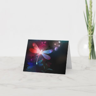 Glowing red dragonfly holiday card