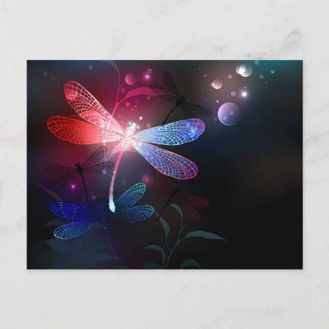 Glowing red dragonfly invitation postcard (Front)