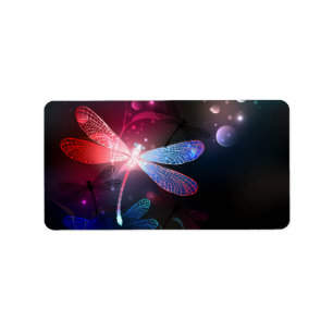 Glowing red dragonfly label