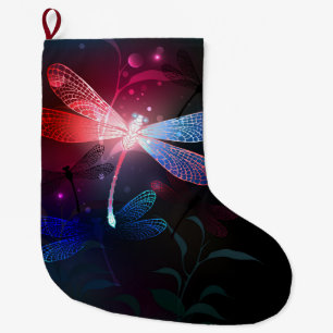 Glowing red dragonfly large christmas stocking