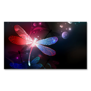 Glowing red dragonfly magnetic business card