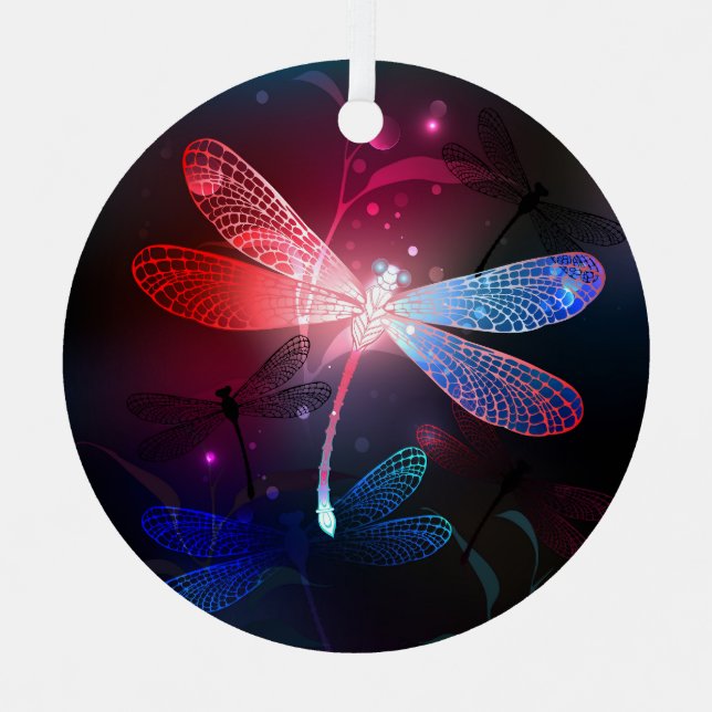 Glowing red dragonfly metal tree decoration (Front)