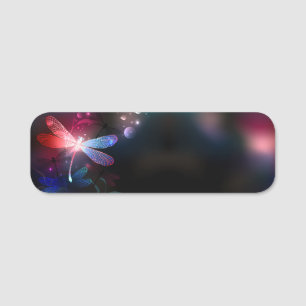 Glowing red dragonfly name tag
