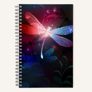 Glowing red dragonfly notebook