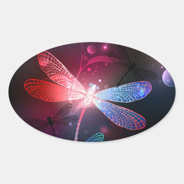 Glowing red dragonfly oval sticker (Front)