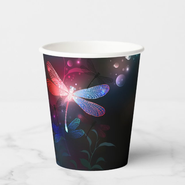Glowing red dragonfly paper cups (Front)