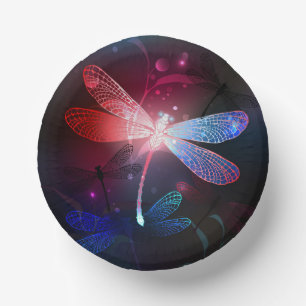 Glowing red dragonfly paper plate