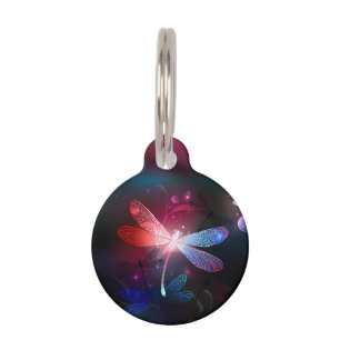 Glowing red dragonfly pet tag