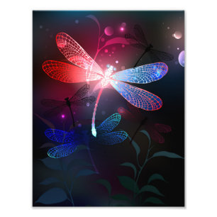 Glowing red dragonfly photo print