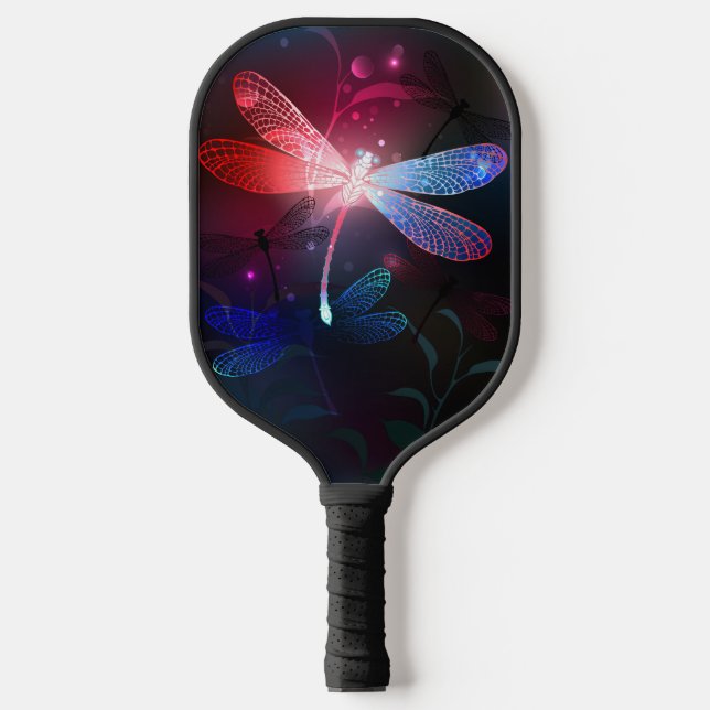 Glowing red dragonfly pickleball paddle (Front)