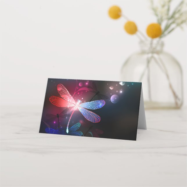 Glowing red dragonfly place card (Front)