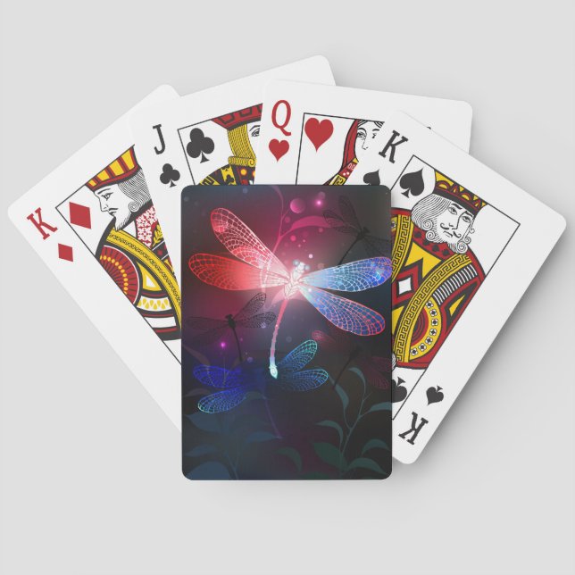 Glowing red dragonfly playing cards (Back)