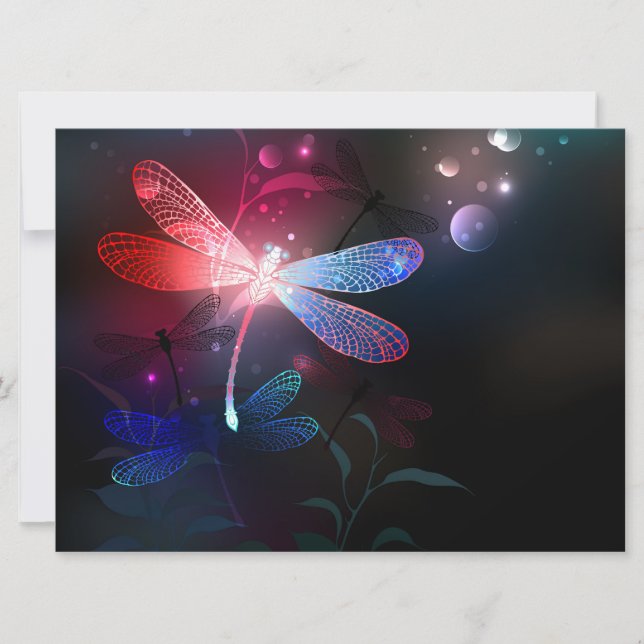 Glowing red dragonfly save the date (Front)