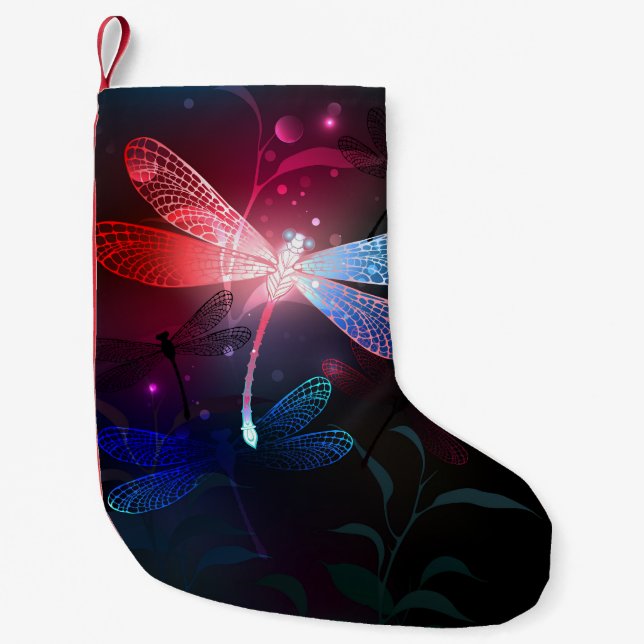 Glowing red dragonfly small christmas stocking (Front)