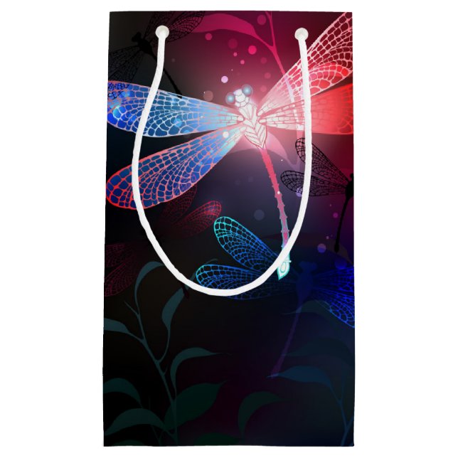 Glowing red dragonfly small gift bag (Front)