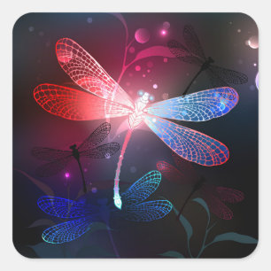 Glowing red dragonfly square sticker