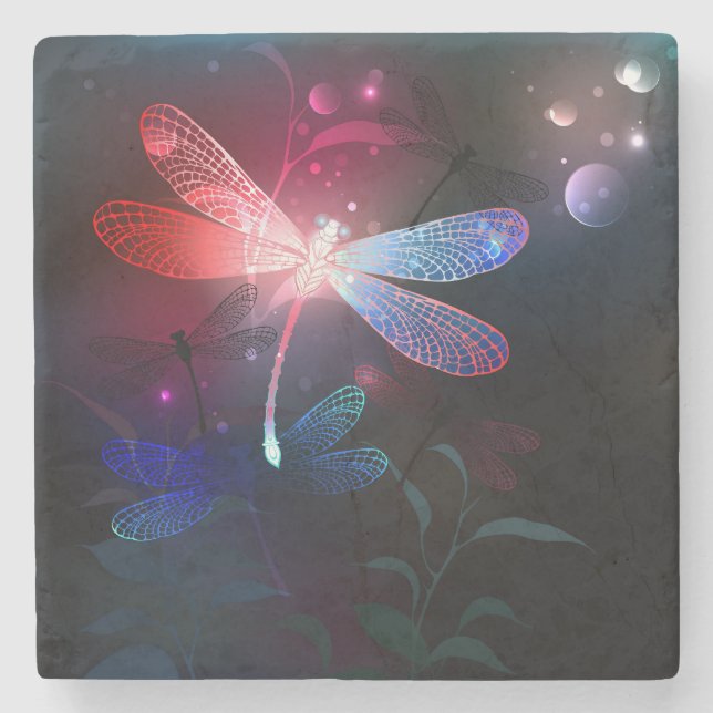 Glowing red dragonfly stone coaster (Front)