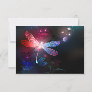 Glowing red dragonfly thank you card