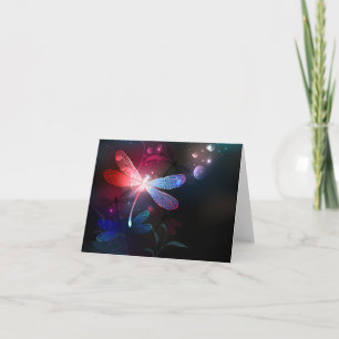 Glowing red dragonfly thank you card