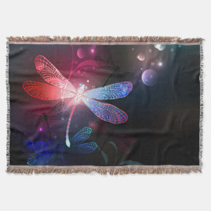 Glowing red dragonfly throw blanket